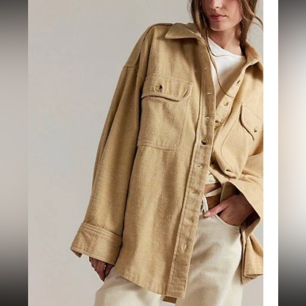 Free People We The Free Peached Twill Shirt Jacket Medium Tan NWT